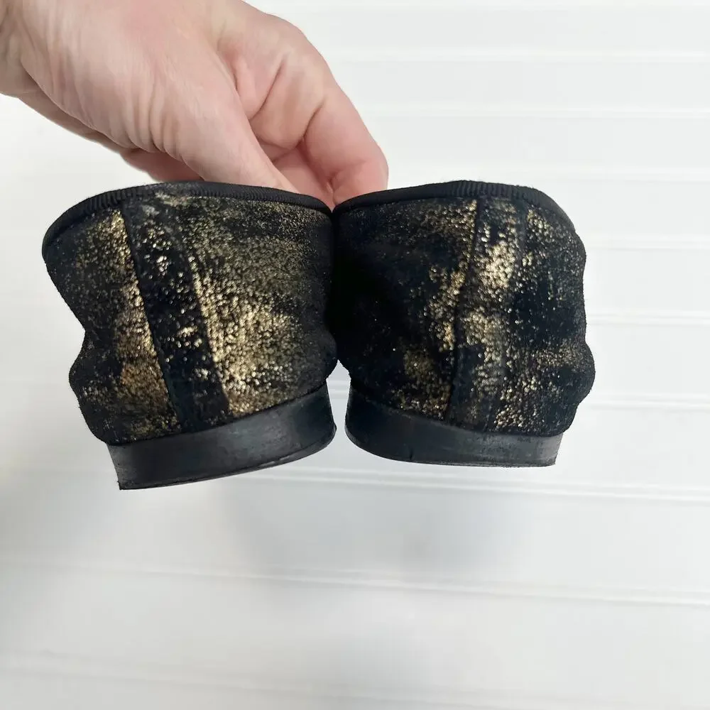 Chanel Ballet Flats Cap Toe CC Black Gold Metallic Suede Leather Ballerina Shoes - Picture 3 of 8